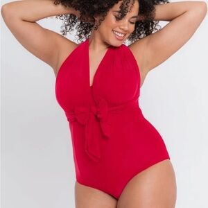 NWT Curvy Kate Wrapsody Bandeau Swimsuit Red in Size 38L